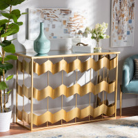Baxton Studio JY20A258-Gold-Console Vega Glam and Luxe Gold Finished Metal and Mirrored Glass Geometric Console Table